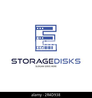 Initial Letter E Storage Disks Data Center Icon Vector Logo Template Illustration Design Stock Vector
