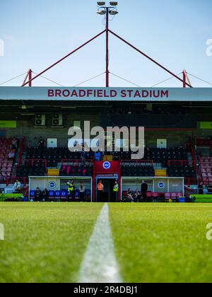 Broadfield Stadium, Crawley, UK. 27th May, 2023. Broadfield Stadium before the football match between Brighton and Hove Albion and Leicester City at Broadfield Stadium, Crawley, England. (Claire Jeffrey/SPP) Credit: SPP Sport Press Photo. /Alamy Live News Stock Photo