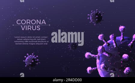 Covid virus background. Corona medical germ, abstract 3d cell, safety and selfcare, pathogen and bacteria backdrop. Medicine computer wallpaper or ban Stock Vector