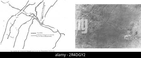 'L'assaut du 22 mai. L'Infanterie francaise en marche sur le fort de Douaumont', 1916. From &quot;Collection de la Guerre IV. L'Illustration Tome CXLVII. La Guerre Janvier, Fevrier, Mars, Avril, Mai, Juin 1916&quot;. Stock Photo