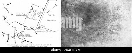 'L'assaut du 22 mai. Cornes Ouest et Sud-Ouest et abords Ouest du fort de Douaumont', 1916. From &quot;Collection de la Guerre IV. L'Illustration Tome CXLVII. La Guerre Janvier, Fevrier, Mars, Avril, Mai, Juin 1916&quot;. Stock Photo
