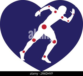 Active man, running silhouette, joint pain symbols, Logo/Icon. Physiotherapy treatment design template vector with people run. Colorful vector health. Stock Vector
