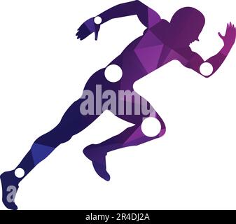 Active man, running silhouette, joint pain symbols, Logo/Icon. Physiotherapy treatment design template vector with people run. Colorful vector health. Stock Vector