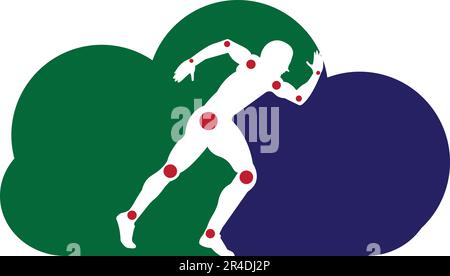 Active man, running silhouette, joint pain symbols, Logo/Icon. Physiotherapy treatment design template vector with people run. Colorful vector health. Stock Vector
