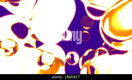 golden pellucid fluid bulbs floating on rose background - abstract 3D rendering Stock Photo