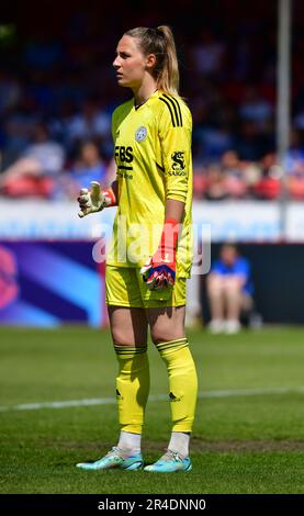 Crawley, UK. 27th May, 2023. Janina Leitzig Goalkeeper of leicester City during the FA Women's Super League match between Brighton & Hove Albion Women and Leicester City Women at The People's Pension Stadium on May 27th 2023 in Crawley, United Kingdom. (Photo by Jeff Mood/phcimages.com) Credit: PHC Images/Alamy Live News Stock Photo