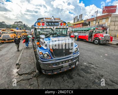 Traditional chicken bus, Antigua, Guatemala Stock Photo