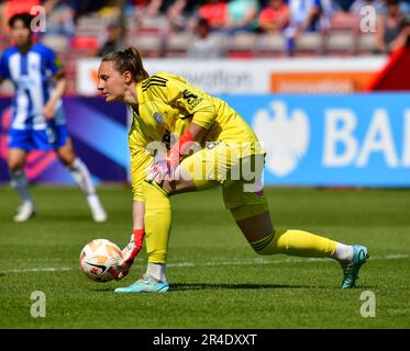Crawley, UK. 27th May, 2023. Janina Leitzig Goalkeeper of leicester City during the FA Women's Super League match between Brighton & Hove Albion Women and Leicester City Women at The People's Pension Stadium on May 27th 2023 in Crawley, United Kingdom. (Photo by Jeff Mood/phcimages.com) Credit: PHC Images/Alamy Live News Stock Photo