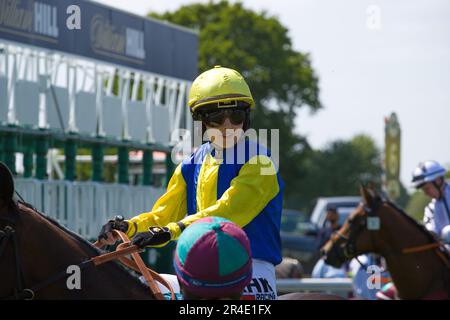 York, UK. 27th May 2023. Saffie Osborne on Mbappe before the start of arace at York Racecourse. Credit: Ed Clews/Alamy Live News. Stock Photo