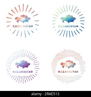 Kazakhstan low poly sunburst set. Logo of country in geometric polygonal style. Vector illustration. Stock Vector