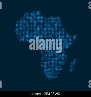 Africa dotted glowing map. Shape of the continent with blue bright bulbs. Vector illustration. Stock Vector