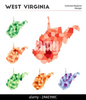 West Virginia map collection. Borders of West Virginia for your infographic. Colored US state regions. Vector illustration. Stock Vector