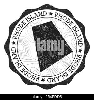 Rhode Island outdoor stamp. Round sticker with map of US state with topographic isolines. Vector illustration. Stock Vector