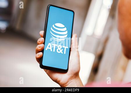 Brazil. 27th May, 2023. In this photo illustration, the AT&T logo is displayed on a smartphone screen. (Credit Image: © Rafael Henrique/SOPA Images via ZUMA Press Wire) EDITORIAL USAGE ONLY! Not for Commercial USAGE! Stock Photo