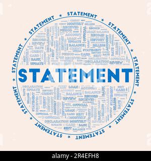 Statement - round badge. Text statement with keywords word clouds and circular text. French Blue color theme and grunge texture. Cool vector illustrat Stock Vector