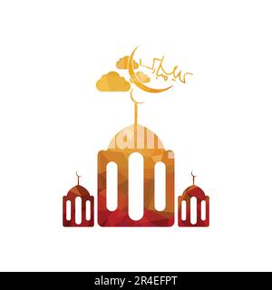 Eid Mubarak Icon with cloud moon Vector. Eid Mubarak Logo illustration Stock Vector