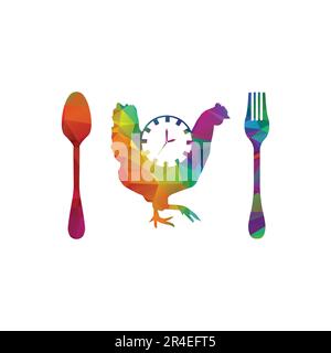 wall watch with chicken design time vector clock illustration Stock Vector