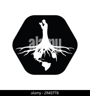 Human photographer globe icon. Black and white illustration of human hand with roots vector icon for web Stock Vector