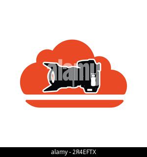 Camera and cloud icon. Flat color design style. Vector illustration. Stock Vector