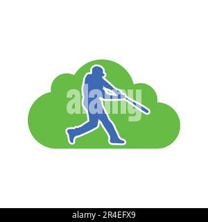 Baseball player cloud icon. Flat color design. Vector Illustration. Stock Vector