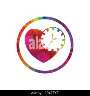 wall watch with love hear and ring design time vector clock illustration Stock Vector