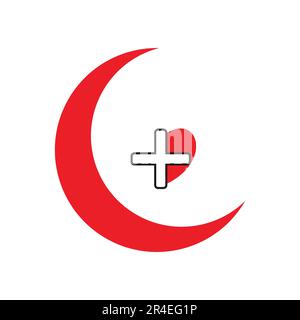 medical Crescent moon and heart icon. Vector illustration, flat design. Stock Vector