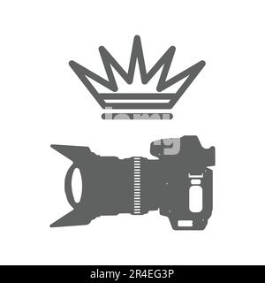 Camera lens and crown icon on white background. Vector illustration. Eps 10. Stock Vector