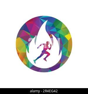 Running man vector logo design. Runner and fire vector logo design template. Stock Vector