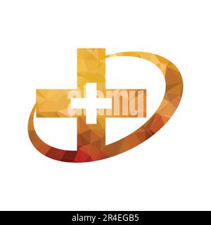 Initial letter D with medical cross. Geometric polygonal icon Stock Vector