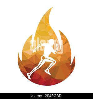 Running man on a fire icon. Vector illustration of running man on a fire. Stock Vector