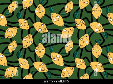 Summer cartoon fruit seamless monster lemon pattern for wrapping paper ...