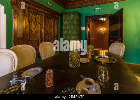The former paymaster's office in St Peter's Abbey in Salzburg, Austria, now serves as a dining room named „Refugium" for the fine-dining restaurant „803". Stock Photo
