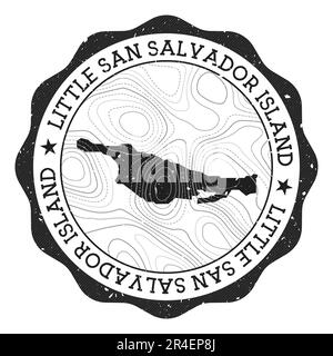 Little San Salvador Island outdoor stamp. Round sticker with map of island with topographic isolines. Vector illustration. Stock Vector