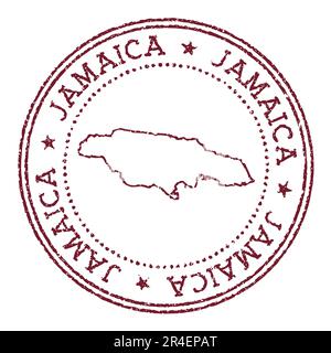 Jamaica round rubber stamp with country map. Vintage red passport