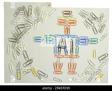 AI Robot made from paper clips,danger for nine-to-five jobs in the future. Conceptual image, free copy space, isolated on white white background Stock Photo