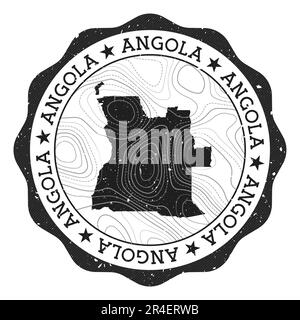 Angola outdoor stamp. Round sticker with map of country with topographic isolines. Vector illustration. Stock Vector
