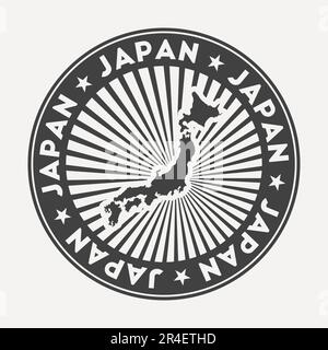 Japan round logo. Vintage travel badge with the circular name and map of country, vector illustration. Stock Vector