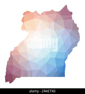 Low poly illustration of Uganda map. Geometric design with stripes. Technology, internet, network concept. Vector illustration. Stock Vector