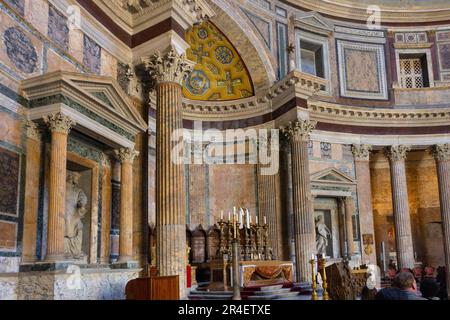 The Pantheon is a former Roman temple and, since 609 AD, a Catholic church in Rome, Italy. Stock Photo