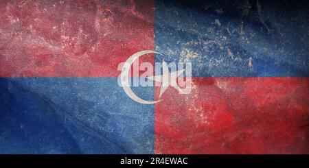 Top view of retro flag Kulai, Johor Malaysia with grunge texture. Malaysian travel and patriot concept. no flagpole. Plane layout, design. Flag backgr Stock Photo