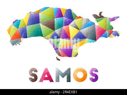 Samos - colorful low poly island shape. Multicolor geometric triangles. Modern trendy design. Vector illustration. Stock Vector