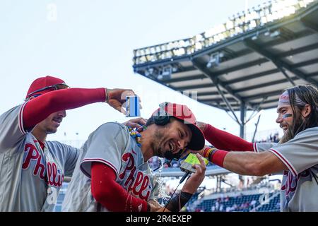 Philadelphia Phillies' Trea Turner plays during the third inning of a  baseball game, Wednesday, April 12, 2023, in Philadelphia. (AP Photo/Matt  Rourke Stock Photo - Alamy