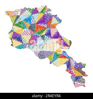 Kid style map of Armenia. Hand drawn polygons in the shape of Armenia. Vector illustration. Stock Vector