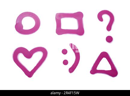 Symbols drawn by pink spray paint on white background Stock Photo