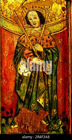 Eye church, Suffolk, medieval rood screen painting, Saint Edmund ...
