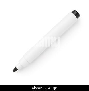 Black marker isolated on white, top view. School stationery Stock Photo