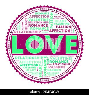 LOVE word image. Love concept with word clouds and round text. Nice colors and grunge texture. Modern vector illustration. Stock Vector