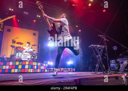 Warrington, UK. 27th May 2023. The Wombats headline the big top at NBHD Weekender Festival 2023,  Credit:  Gary Mather/Alamy Live News Stock Photo