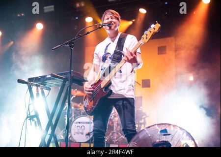 Warrington, UK. 27th May 2023. The Wombats headline the big top at NBHD Weekender Festival 2023,  Credit:  Gary Mather/Alamy Live News Stock Photo