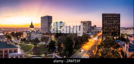 Aerial view of the South Carolina skyline at dusk in Columbia, SC. Columbia is the capital of the U.S. state of South Carolina and serves as the count Stock Photo